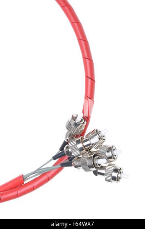 Telecommunication fiber optical patch cords fc isolated on white background Stock Photo