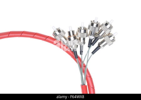 Telecommunication fiber optical patch cords fc isolated on white background Stock Photo