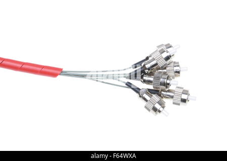 Telecommunication fiber optical patch cords fc isolated on white background Stock Photo