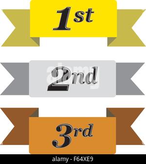 Winners ribbons for first, second and third place in gold, silver and bronze isolated on white Stock Vector