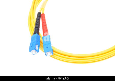 Fiber optic cables type sc isolated on white background Stock Photo
