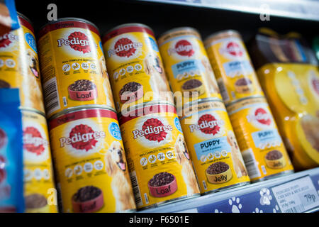 Pedigree tins of dog food on an australian supermarket shelf Stock