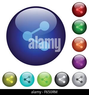 Set of color share glass web buttons. Arranged layer structure. Stock Vector