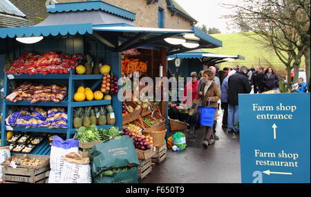 Produce for sale outside the main entrance to Chatsworth Farm Shop on the Chatsworth Estate in the Peak District Derbyshire UK Stock Photo