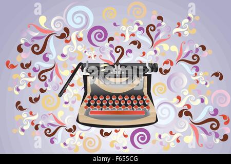 Creative retro styled typewriter, illustration with colorful  swirls - eps10 vectors Stock Vector