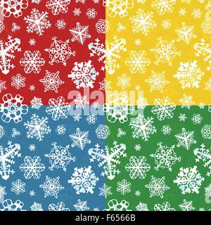 Set of four colour modern winter seamless patterns with snowflakes Stock Vector