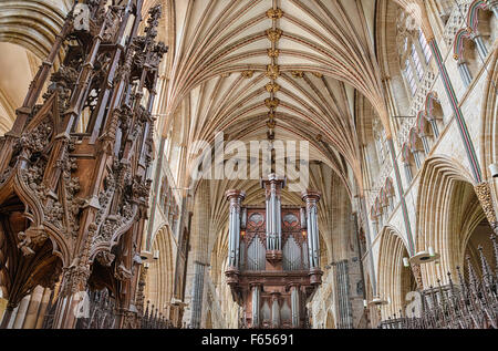 Interior and Pipe Organ of Exeter Cathedral, Devon, England, UK Stock Photo