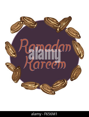 an illustration of a Ramadan festival greeting card with dates fruit decoration and the words Ramadan Kareem Stock Photo