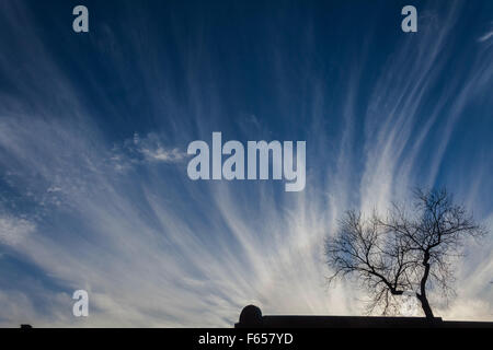 Formation of cirrus clouds in a Montreal sky Stock Photo