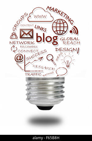 Blog and social media icons light bulb over a white background Stock Photo