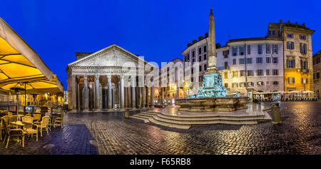 Night view of Pantheon and obelisk in Piazza della Rotonda Rome, Italy. Stock Photo