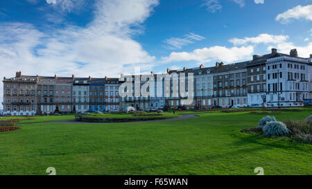 Royal Crescent a curved terrace of 19th Century six storey town houses on West Cliff Whitby Stock Photo