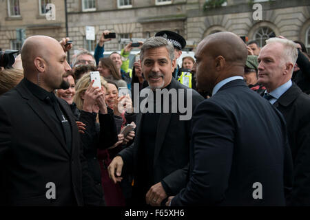 Edinburgh, UK. 12th November, 2015. Hollywood star George Clooney has visited a sandwich shop which helps homeless people during a visit to Edinburgh. The actor visited the Social Bite cafe, which donates all its profits to homeless people, leaving $1000 (about £650) at the cafe for the cause. He stayed at the cafe for around 15 minutes, and greeted the 200-strong crowd who were waiting outside.  Gowan at Tigerlily. Credit:  Andrew O'Brien/Alamy Live News Stock Photo