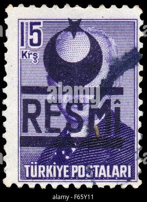 TURKEY - CIRCA 1948: Stamp printed in Turkey shows Mustafa Ismet Inonu, circa 1948 Stock Photo