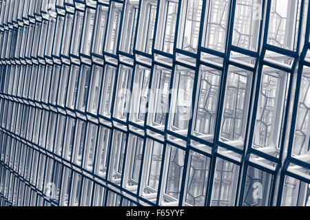 Facade detail of Harpa Concert Hall in Reykjavik blue tone Stock Photo