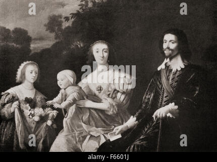 George Villiers, 1st Duke of Buckingham, 1592 –1628, with his wife Katherine Manners, later Baroness de Roos, their daughter Mary, later Duchess of Richmond, and son George, later 2nd Duke of Buckingham. After Gerard van Honthorst. Stock Photo