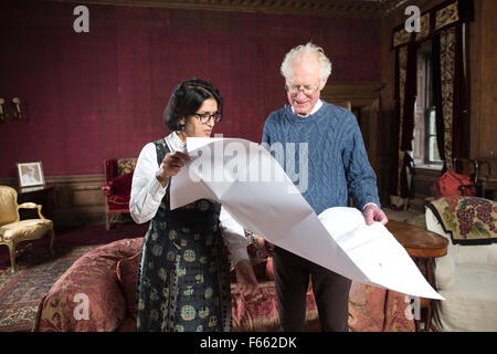 Wasfi Kani and Bamber Gascoigne at West Horsley Place, which is to be the new home of Grange Park Opera, Surrey, England, UK Stock Photo