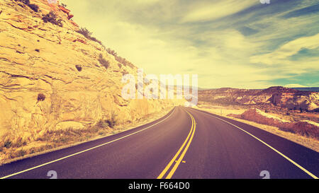 Vintage toned empty road, travel concept picture. Stock Photo