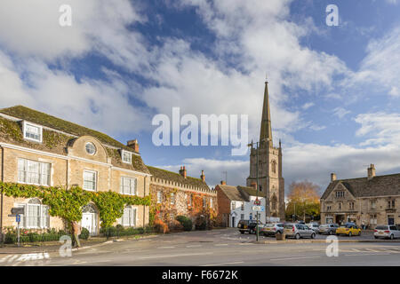 The spire of St Lawrence Church in the Cotswold town of Lechlade on Thames, Gloucestershire, England, UK Stock Photo