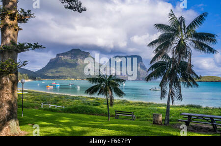 Lord Howe Island, Tasman Sea, New South Wales, Australia, Lagoon Beach with Mount Lidgbird and Mount Gower in the background Stock Photo