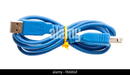 Close-up view of a blue USB cable. Isolated Stock Photo