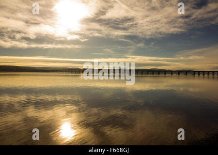 sunset on tay rail bridge Stock Photo