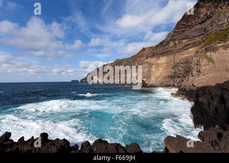 Lava rocks formation and cliffs in Termas da Ferraria, São Miguel, Azores, Portugal Stock Photo