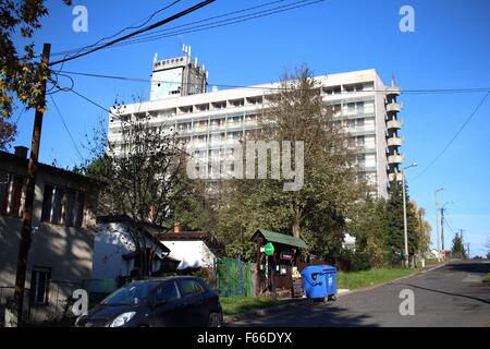 Miskolc, Hungary 12th, Nov. 2015 After foggy morning , sun rised and temperature reached almost 20 Celsius degrees in the Nortnern Hungarian city of Miskolc. Pictured: Abandoned hotel from the soviet era in Miskolc Tapolca Credit:  Michal Fludra/Alamy Live News Stock Photo