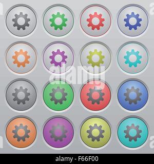 Set of settings plastic sunk spherical buttons on light gray background. 16 variations included. Well-organized layer, color swa Stock Vector