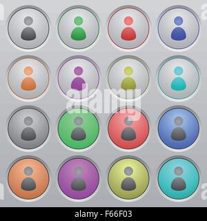 Set of user plastic sunk spherical buttons on light gray background. 16 variations included. Well-organized layer, color swatch  Stock Vector
