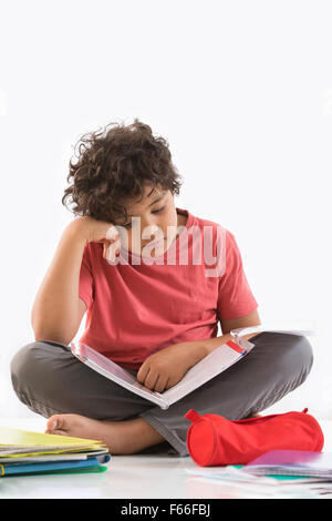 Schoolboy doing homework Stock Photo