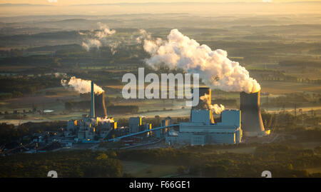 Coal plant, coal-fired power plant in the morning light, smoking cooling towers, RWE Power, a former nuclear power plant Stock Photo