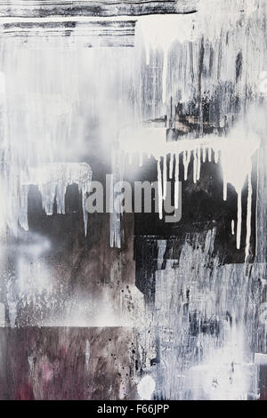 Rough paint textured black and white dripping spraypaint artwork background Stock Photo