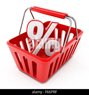 Shopping basket with percentage icon isolated on white background Stock Photo