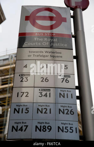 Bus stop outside The Royal Courts of Justice in London Stock Photo