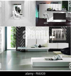 rendering of black and white modern interior