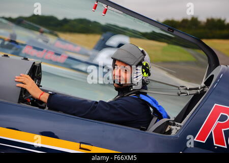 Cristian Bolton prepares at Wycombe Airpark for the Red Bull Air Race 2015 at Ascot Stock Photo
