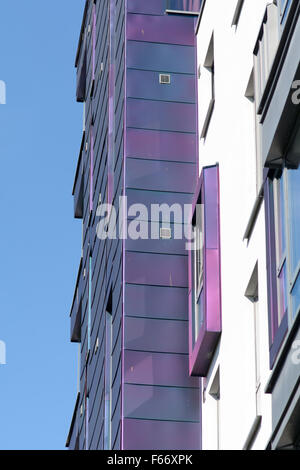 Building with purple metal cladding on outside in Plymouth, Devon, England Stock Photo