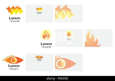 3 various Logo designs with business card template vector illustration isolated on white Stock Vector