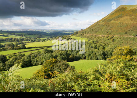 Welsh countryside in early autumn on the A483 near Newtown, Powys, Wales, UK Stock Photo