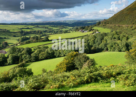 Welsh countryside in early autumn on the A483 near Newtown, Powys, Wales, UK Stock Photo