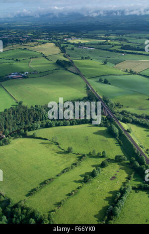 Countryside in Cumbria near Appleby, with Settle to Carlisle railway running through. UK Stock Photo