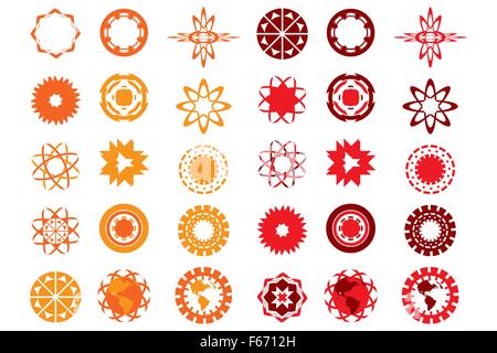 Various logo designs in red and orange colors isolated on white - useful for designers  - logo creations, available as editable Stock Vector