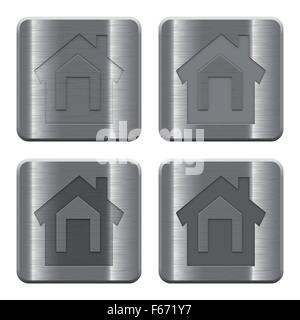 Set of Home buttons vector in brushed metal style. Arranged layer, color and graphic style structure. Stock Vector