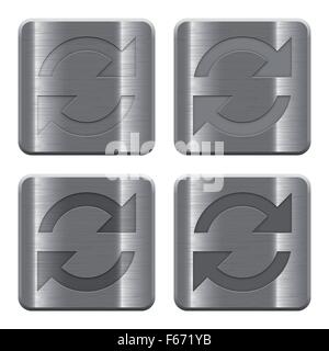 Set of Refresh buttons vector in brushed metal style. Arranged layer, color and graphic style structure. Stock Vector