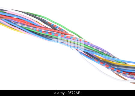 Multicolored electrical cables isolated on white background Stock Photo