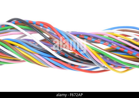 Multicolored electrical cables isolated on white background Stock Photo