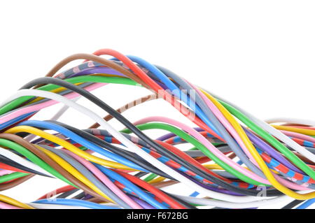 Multicolored electrical cables isolated on white background Stock Photo