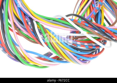 Multicolored electrical cables isolated on white background Stock Photo