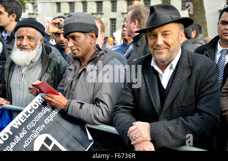 George Galloway, independent candidate for London Mayor 2016, joins protesters during Indian prime minister Modi's London visit Stock Photo